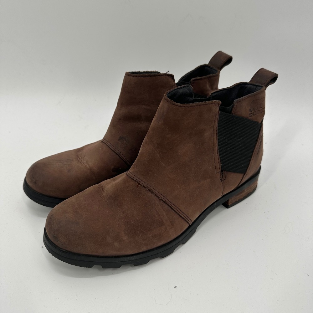 Sorel Emelie Chelsea Boots Womens 8.5 Brown Waterproof Leather Ankle NL2671-908